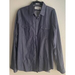 Express Mens Extra Slim Fit Button Down Shirt Navy Long Sleeve Large 16-16.5
